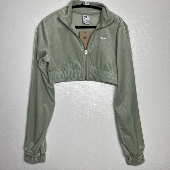 Nike Sportswear Cropped Velour Full Zip Jade Horizon Sail Jacket size L NWT - Picture 3 of 8